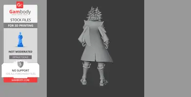 3D model of a character with spiked hair and armor, viewed from the back.