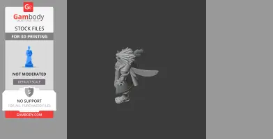 3D model of a character with spiked hair, wearing armor and a cloak, suitable for 3D printing.