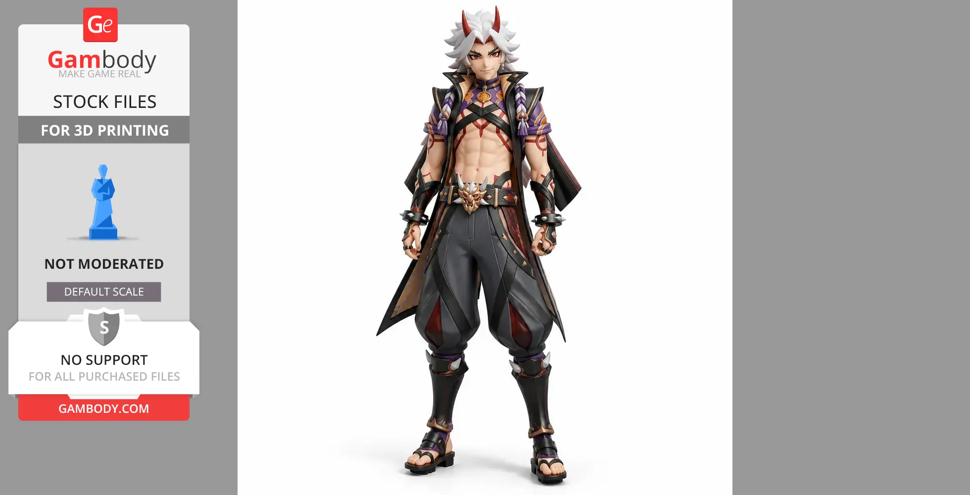 3D model of Arataki Itto from Genshin Impact, featuring detailed attire and accessories.