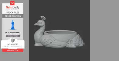 3D model of a decorative peacock-shaped bowl with detailed feathers for 3D printing.