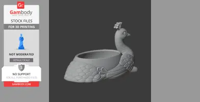 3D model of a decorative peacock-shaped bowl, featuring intricate feather patterns.
