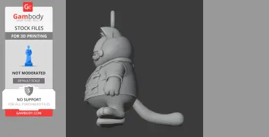 A 3D model of a cartoon character mashup in a jacket, featuring feline features and a fluffy tail.