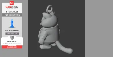 A 3D model of a cartoon cat wearing a detective coat, with a ring on its head and a long tail.