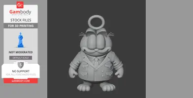Cartoon cat figure wearing a suit with a ring on its head, designed for 3D printing.