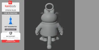 A 3D model of a cartoonish character with a cat-like tail, wearing a jacket, viewed from the back.