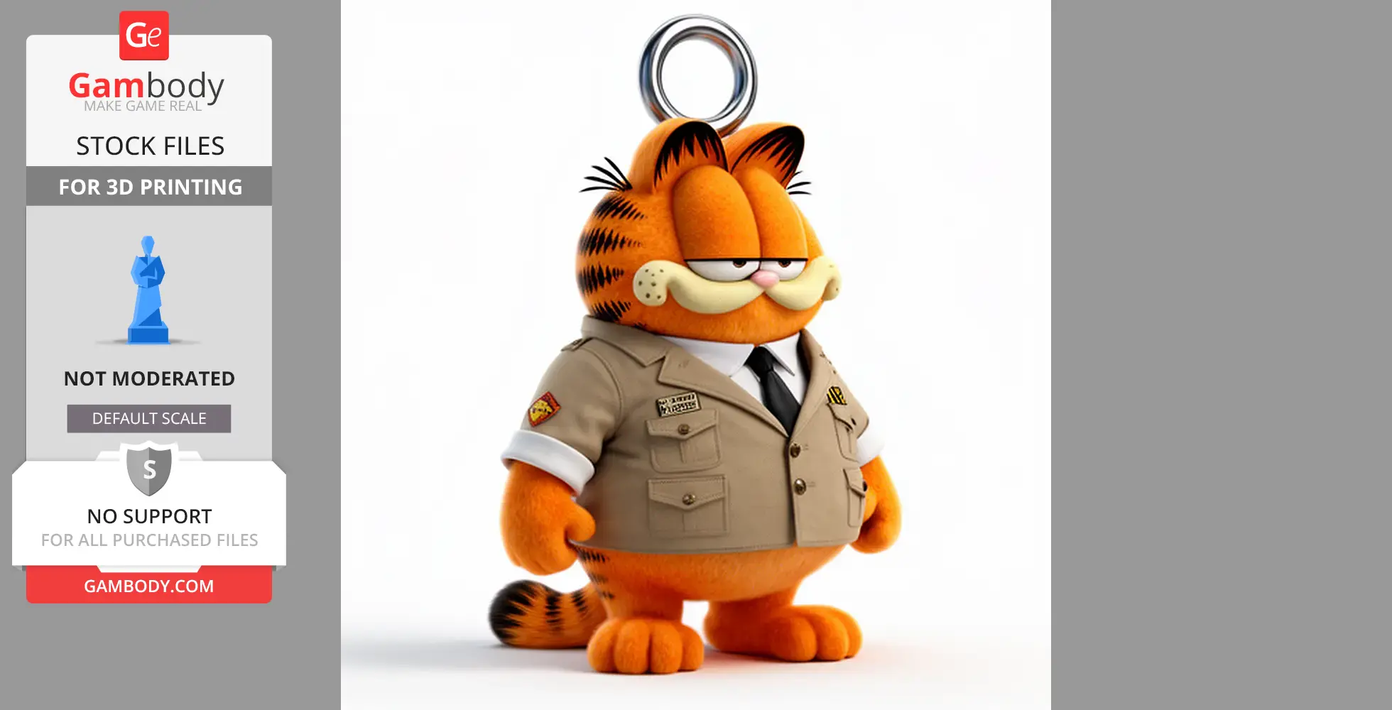Cartoon cat in a beige detective suit with a keyring on top, styled as a mashup figure.