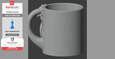 3D model of a mug with a peacock-shaped handle for printing, shown in gray.