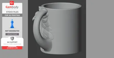 Gray mug with a peacock-shaped handle, detailed feathers and head in a 3D printed design.