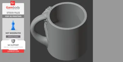 3D model of a mug with a peacock design on the handle, suitable for 3D printing.