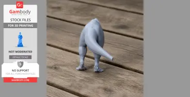 A 3D printed dinosaur model viewed from the back, showcasing its legs and tail on a wooden surface.