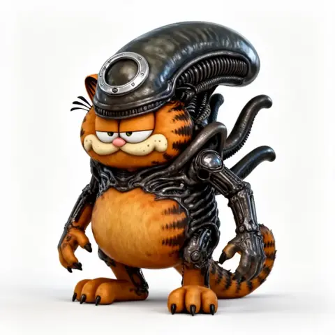 A mashup figure of Garfield and Alien Xenomorph, featuring a robotic suit and distinct alien head.