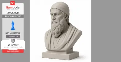 A detailed 3D bust of a bearded historical warrior wearing a headband, designed for 3D printing.