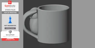 Gray 3D model of a mug with a penguin-shaped handle.