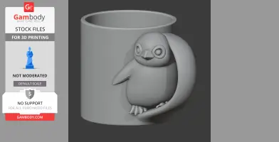 A 3D model of a mug featuring a cute penguin design integrated into its side.