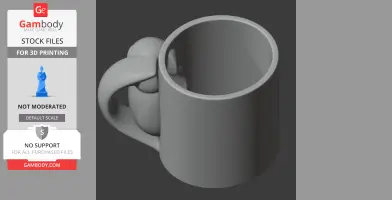 A 3D model of a mug with a penguin-shaped handle designed for 3D printing.