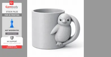 A 3D-printed mug with a penguin design as the handle, ideal for decorative use.