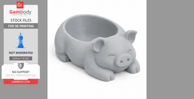 Gray pig-shaped bowl with a smiling face, designed for 3D printing, from Gambody Stock.