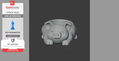 A smiling pig-shaped bowl with ears and legs, designed as a wall hook for 3D printing.