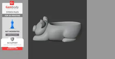 A 3D model of a pig-shaped bowl with a wall hook for printing.
