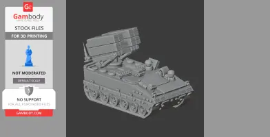 3D model of an anti-tank missile carrier with tracks and missile launcher on top.