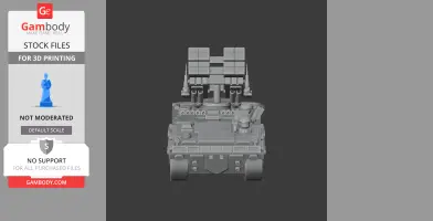 Gray anti-tank missile carrier model with missile launchers and turret, front view, for 3D printing.