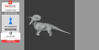 3D model of a Nasutoceratops dinosaur, featuring distinct horns and frill, ready for 3D printing.