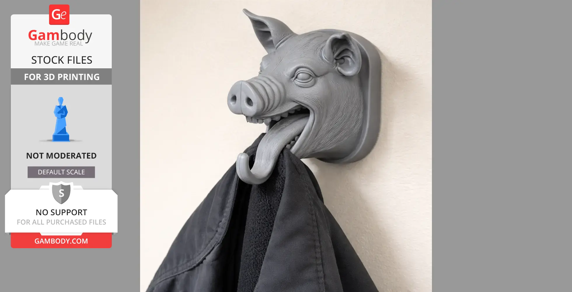 Pig HEAD WALL HANGER COAT AND KEY - Animal Wall Hook STL