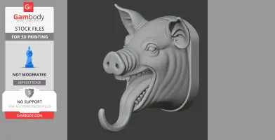 Pig HEAD WALL HANGER COAT AND KEY - Animal Wall Hook STL