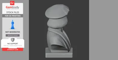 A 3D bust model of a historical figure wearing a cap and cloak, designed for 3D printing.