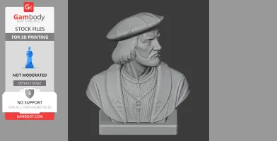 3D bust of a historical figure in a beret and ornate clothing, featuring detailed facial expression.