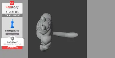 A 3D model of a muscular creature with a ring on its back and a long tail, viewed from the side.