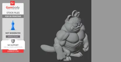 A muscular beast figure with cat-like features and a ring on its head, designed for 3D printing.