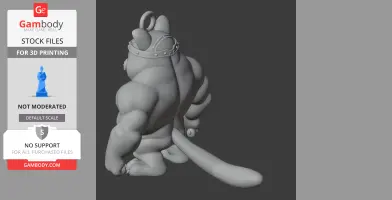 Muscular figure with cat-like ears and tail, wearing a spiked collar. 3D printable model for Gambody.