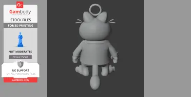 Cat-like figure in a suit with a ring on top, viewed from the back for 3D printing.