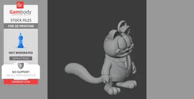 3D model of a cartoon cat character wearing a suit, combining features of Garfield and Beetlejuice.