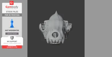 3D model of a brown hyena skull, front view, designed for 3D printing.