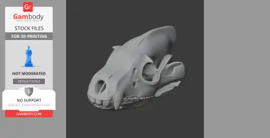 3D model of a brown hyena skull, designed for 3D printing.