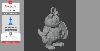 A 3D model of a Garfield-Captain America mashup with a ring on top and shield, designed for 3D printing.
