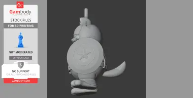 Mashup figure of a cartoon cat with a shield resembling Captain America, in a ring-style 3D print model.