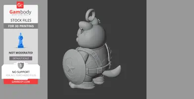 Cartoon cat in Captain America attire with shield, ready for 3D printing.