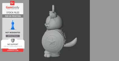 Cartoon cat in Captain America outfit holding a shield, designed for 3D printing.