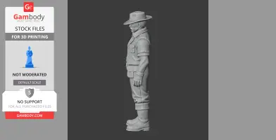 3D figurine of an arms dealer from Terraria, wearing a hat, vest, and boots, in profile view.