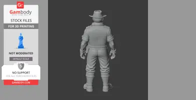 3D model of a character in a hat and boots, viewed from the back, designed for 3D printing.