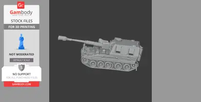 A detailed 3D model of an AS-90 tank for 3D printing, showcasing its tracks and cannon.