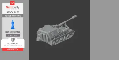 3D model of an AS-90 tank with tracks and a long barrel, suitable for 3D printing.