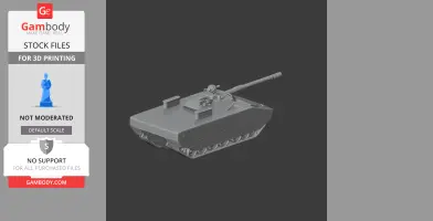 Gray 3D model of a tank with a long barrel and detailed tracks, designed for 3D printing.