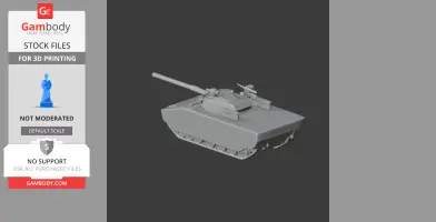 Gray 3D model of an ASCOD tank with a turret and cannon for 3D printing.