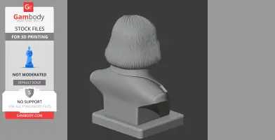 3D bust of a person with medium-length textured hair, viewed from the back, on a rectangular base.
