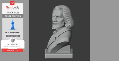3D bust model depicting an older man with long hair and a beard, wearing formal attire.