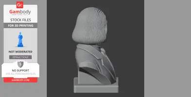 3D model of a bust featuring a historical figure in a suit, side profile view.